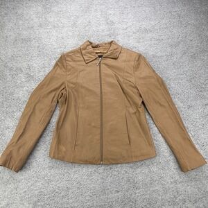 Wilson Leather Pelle Studio Jacket Womens Medium Tan Camel Full Zip Collar Biker